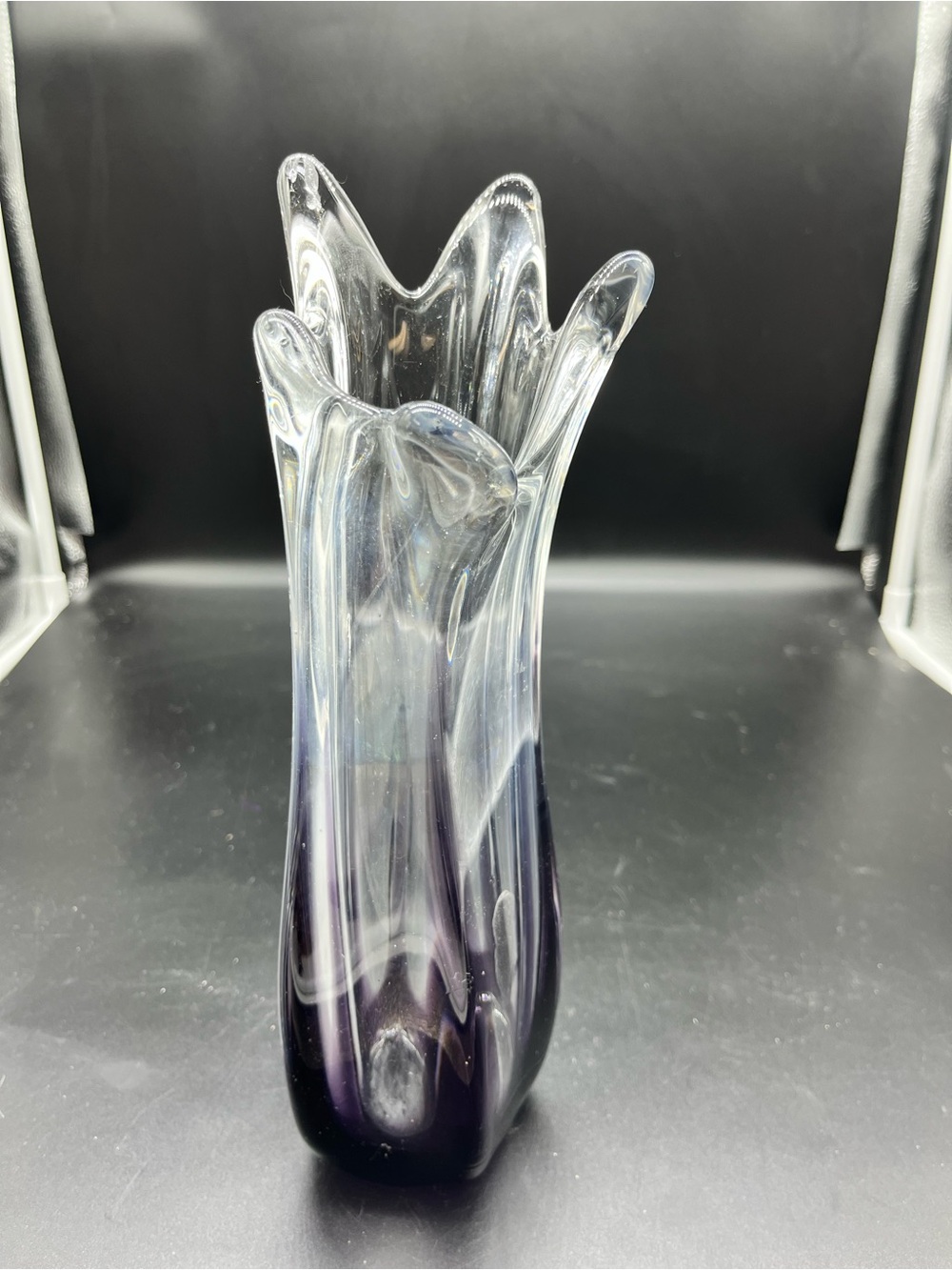 Clear and Purple MCM 5 Finger Swung Vase (some scratches) Decor Flowers